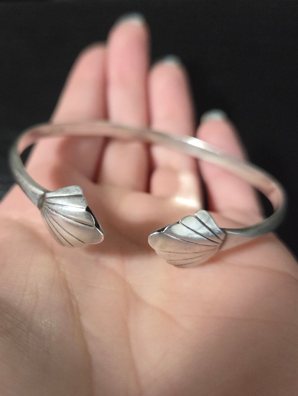 Vintage 925 Sterling Silver Open End Cuff Bracelet Decorative ends Adjustable